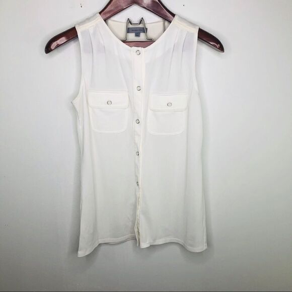 Classiques‎ Entier White Sleeveless Blouse Top Tank Button Sheer Career - Picture 2 of 6